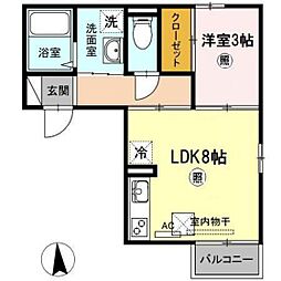 コスモ五日市 1LDKの間取図画像