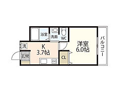 ユニテタワラ 1DKの間取図画像
