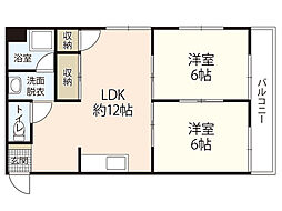 中元ビル 3階2LDKの間取り