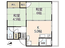 原田ビル 4階2DKの間取り