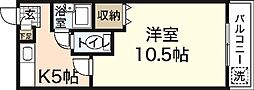 第一タウン皆賀 1Kの間取図画像