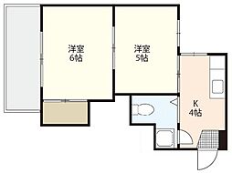 コーポ西田 2階2Kの間取り