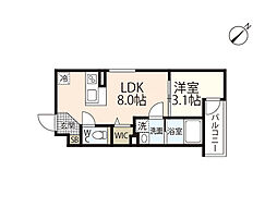 S-MOVE庚午北 305 3階1LDKの間取り
