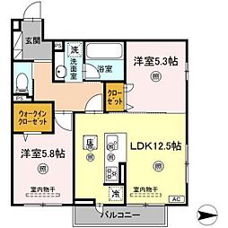 サンドルフ高須 2LDKの間取図画像
