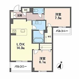 Balloonflower North 2LDKの間取図画像