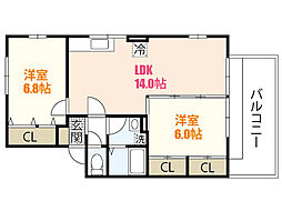 ファミール宮上A 2LDKの間取図画像