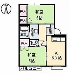 メゾン海老園B 2Kの間取図画像