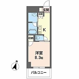 GoldCourt楽々園 1Kの間取図画像