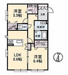 ラ・スリーズガーデンC 2LDKの間取図画像