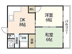 ロイヤルハウス山手 2DKの間取図画像
