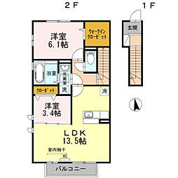 D-room桜A 2LDKの間取図画像