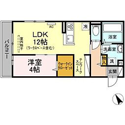 ソルイユ緑井 1LDKの間取図画像