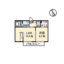 フェリスタージュ五日市中央A 1LDKの間取図画像