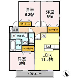 リビングタウン岩国F 3LDKの間取図画像