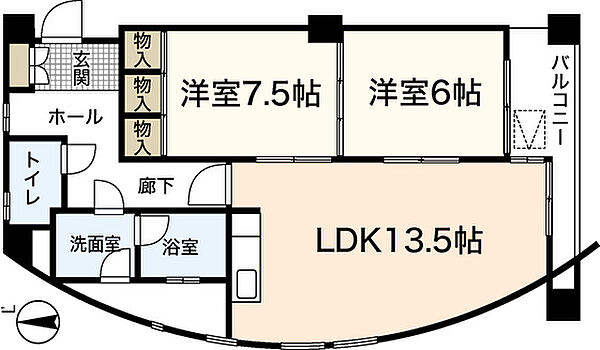 広島県広島市中区上幟町(賃貸マンション2LDK・4階・63.10㎡)の写真 その2