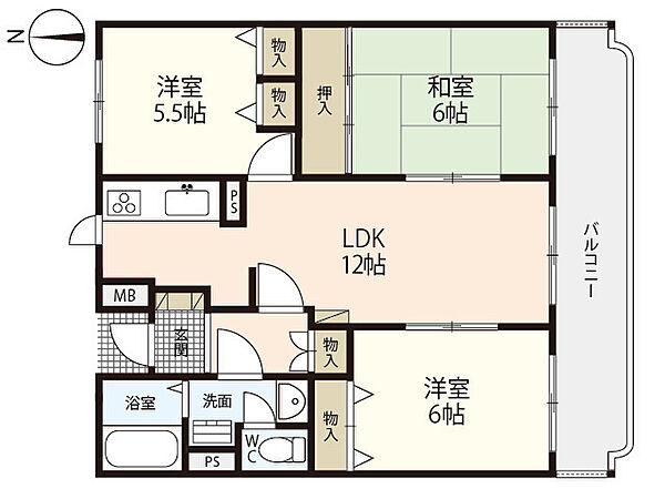 87ｇ　アーバン・ドミール皆賀 ｜広島県広島市佐伯区五日市町皆賀(賃貸マンション3LDK・1階・67.89㎡)の写真 その2