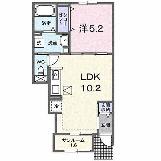 山口県岩国市川下町3丁目(賃貸アパート1LDK・1階・40.02㎡)の写真 その2