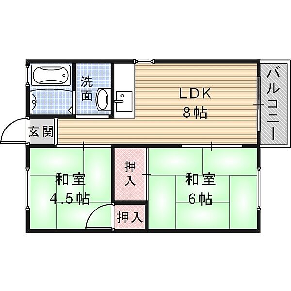 七理ハイツ ｜大阪府寝屋川市池田1丁目(賃貸アパート2LDK・1階・40.00㎡)の写真 その2