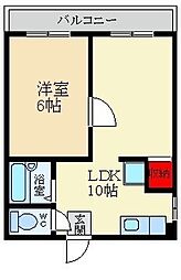 萱島ツインB棟 1LDKの間取図画像