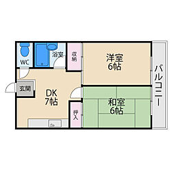 寝屋川スカイハイツ 2DKの間取図画像