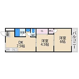 土佐ビル2 2DKの間取図画像