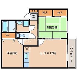 ハイツコへイA棟 2LDKの間取図画像