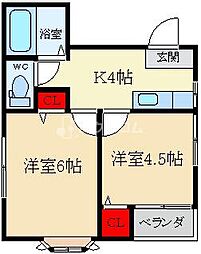 アビタシオン大島 2Kの間取図画像