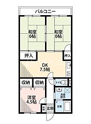 第2シャルマン四條畷 3LDKの間取図画像