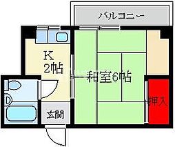 シャトー香里 1Kの間取図画像