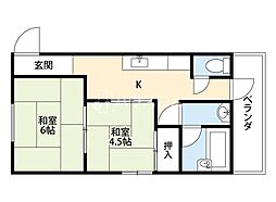 桃園マンション 2Kの間取図画像