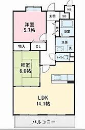 ベレーザ香里園 2LDKの間取図画像