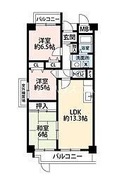 パルハセトン香里園 3LDKの間取図画像