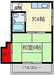 高柳ハイツ 1Kの間取図画像