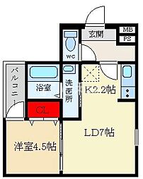フジパレス八坂町 1LDKの間取図画像