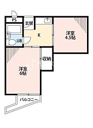 サンパレス 1Kの間取図画像