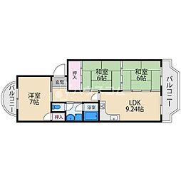 グリーンヒル香里園 3DKの間取図画像