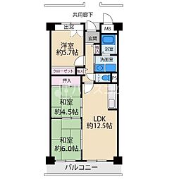 パルハセトン香里園 3LDKの間取図画像
