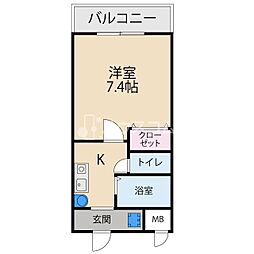M'PLAZA香里壱番館 1Kの間取図画像