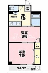 レジデンスパール 2DKの間取図画像