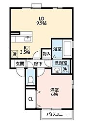 エストコリーヌ1番館 1LDKの間取図画像