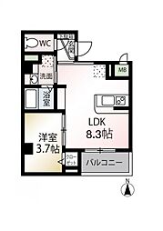 ｂ’ＣＡＳＡ多摩川 2階1LDKの間取り