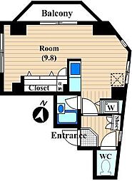 クレール11 4階ワンルームの間取り