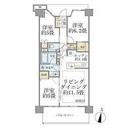 プラウド横浜幸ヶ谷 3階3LDKの間取り