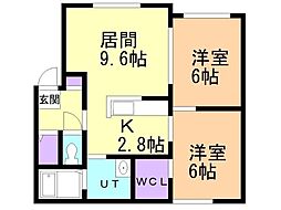クレオフィールド 2LDKの間取図画像