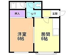 朝日ニューハイツ 1DKの間取図画像