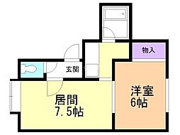 ネバーランドハウス 1DKの間取図画像