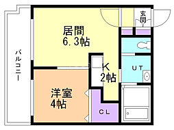 ヴィレッジ北大通壱番館 1LDKの間取図画像