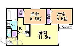 グランディーヴァ 2LDKの間取図画像