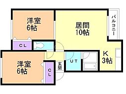 ゼルダ3 2LDKの間取図画像