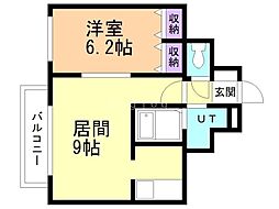 コムフォート北16条 1LDKの間取図画像